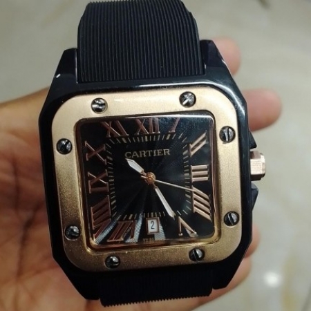 Trendy Cartier with Roman Numeral Markers Mens Wrist Watch
